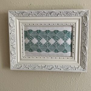 Hand Crafted Green Swedish Weaving in Ornate White Frame